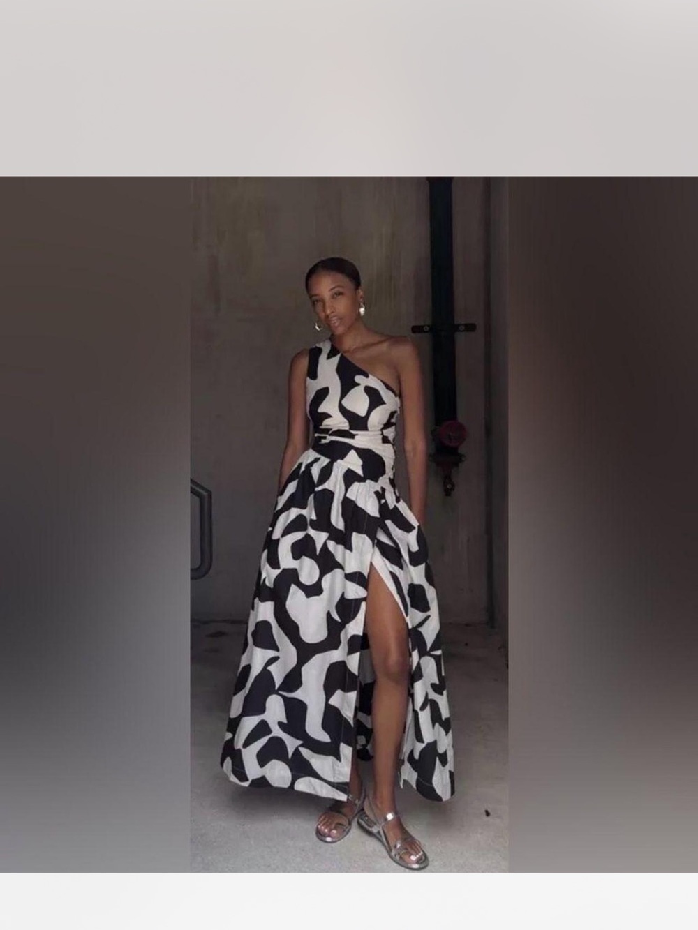 Abercrombie & Fitch One-Shoulder Black and White Print Maxi Dress sz XL